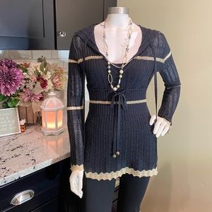 BCBG Black with metallic gold detail knit top